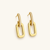 Women's Stud Earrings with Double Loop Design and Stone Accents