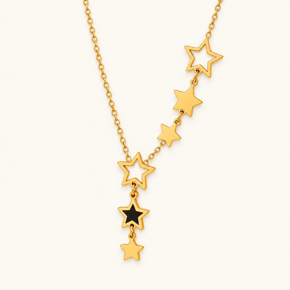 Women's Star Necklace with Multiple Charms and Asymmetrical Star Design