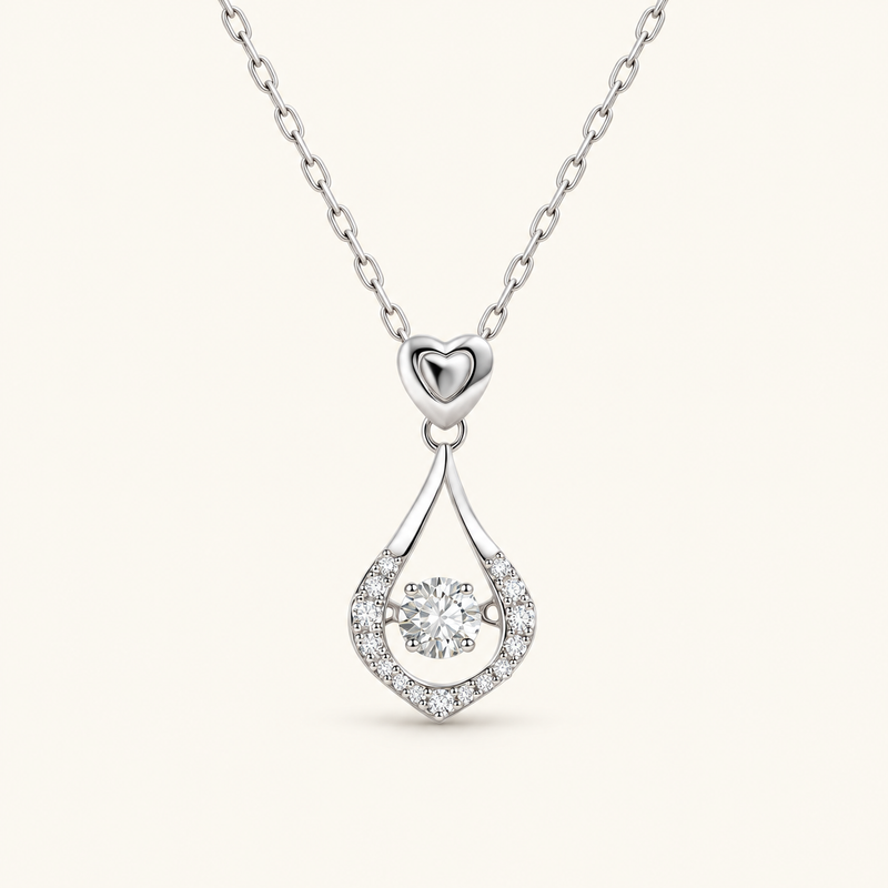 Women's Drop Necklace with Heart Detail and Floating Stone