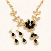 Women's Floral Necklace and Earrings Set with Flower Design and Stone Accents