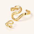 Women's Adjustable Bracelet and Ring Set with Modern Swirl Design
