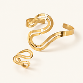 Women's Adjustable Bracelet and Ring Set with Modern Swirl Design