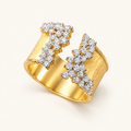 Women's Adjustable Open Statement Ring with Structured Band and Stone Embellishments