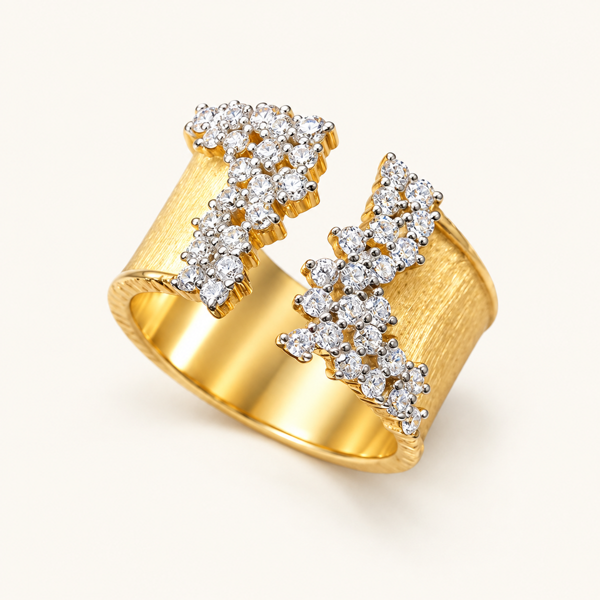 Women's Adjustable Open Statement Ring with Structured Band and Stone Embellishments