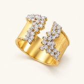 Women's Adjustable Open Statement Ring with Structured Band and Stone Embellishments