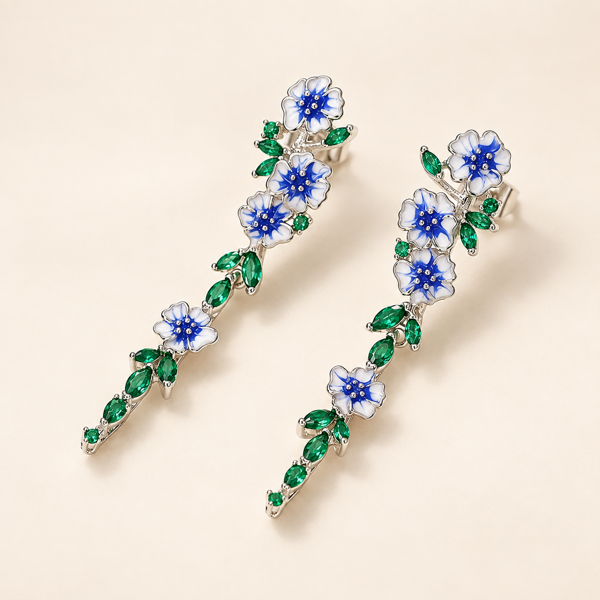 Ladies Chain Earrings with Floral Design - Pair