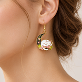 Earrings for Women Featuring Cat on Half Moon - Pair