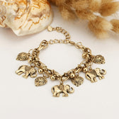 Women's Vintage Anklet with Elephants and Heart Charms