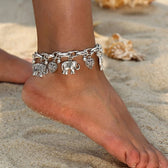 Women's Vintage Anklet with Elephants and Heart Charms