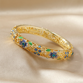Open Flower Bracelet for Women with Enamel Details and Stone Accents