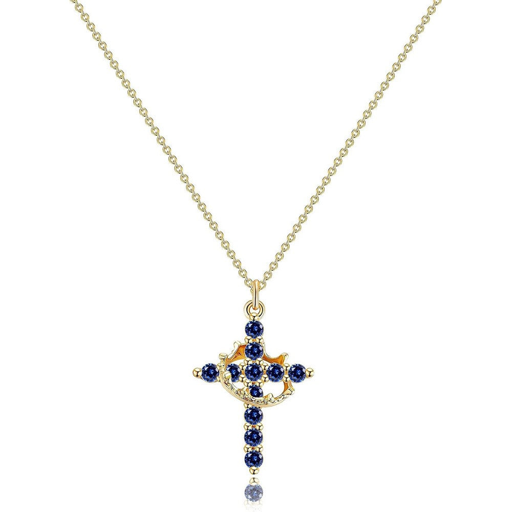 Women's Pendant Necklace Showcasing Cross and Crown Style with Stone Highlights