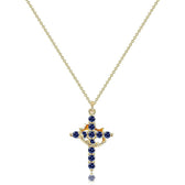 Women's Pendant Necklace Showcasing Cross and Crown Style with Stone Highlights