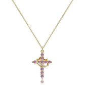 Women's Pendant Necklace Showcasing Cross and Crown Style with Stone Highlights