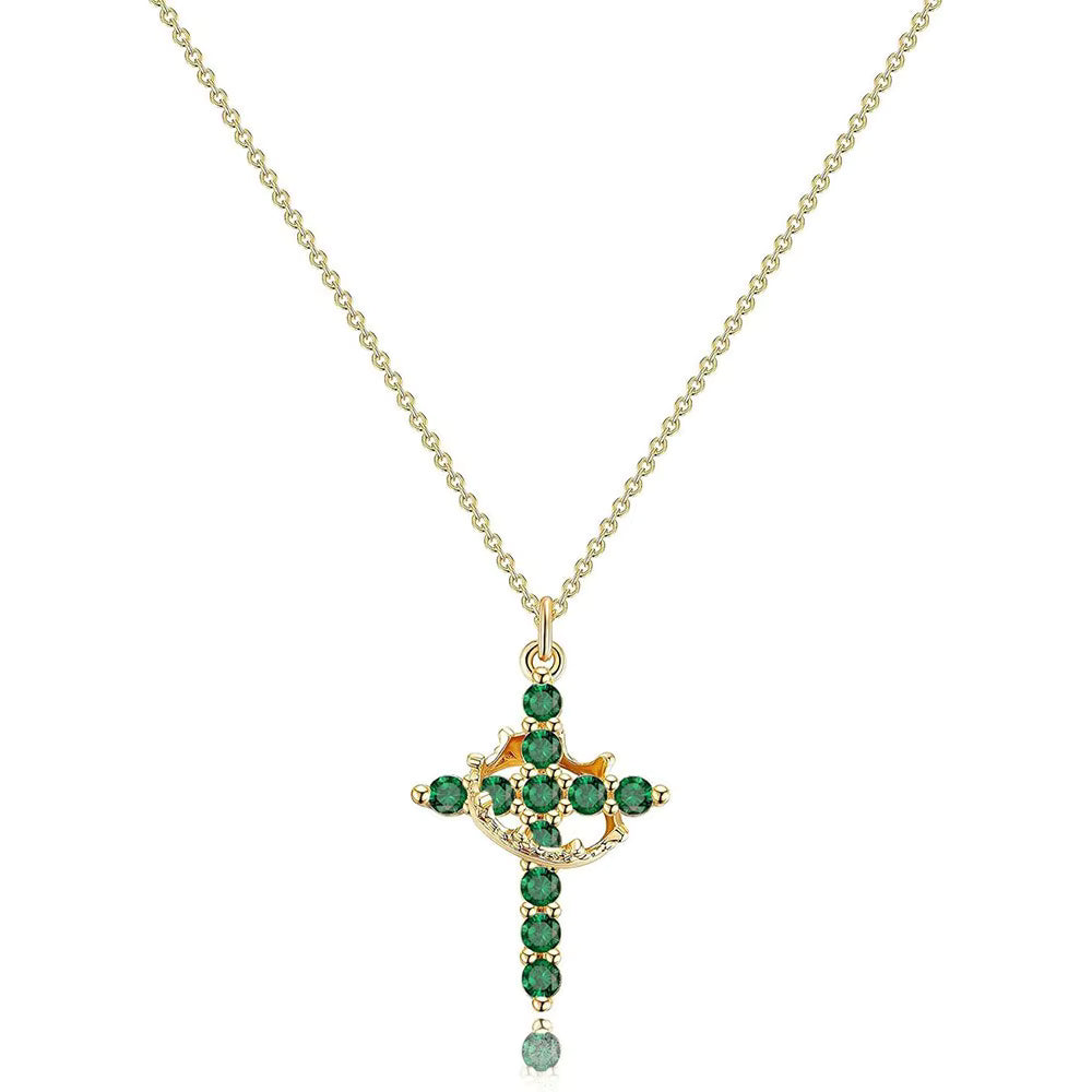 Women's Pendant Necklace Showcasing Cross and Crown Style with Stone Highlights