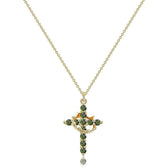 Women's Pendant Necklace Showcasing Cross and Crown Style with Stone Highlights