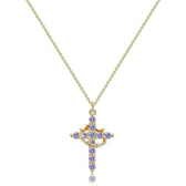 Women's Pendant Necklace Showcasing Cross and Crown Style with Stone Highlights