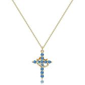 Women's Pendant Necklace Showcasing Cross and Crown Style with Stone Highlights