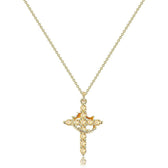 Women's Pendant Necklace Showcasing Cross and Crown Style with Stone Highlights