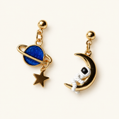 Women’s Earrings Featuring Astronaut and Planet Design - Pair