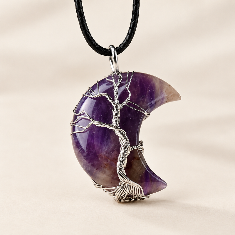 Women Necklace with Tree of Life and Moon Pendant