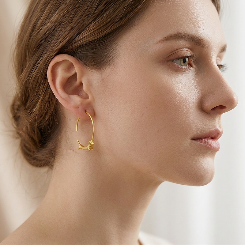 Riham Hoop Earrings with Dachshund Design