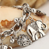 Women's Vintage Anklet with Elephants and Heart Charms
