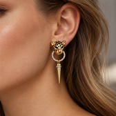 Women's Dangle Earrings with Leopard Head, Round Pendant and Pointed Feature