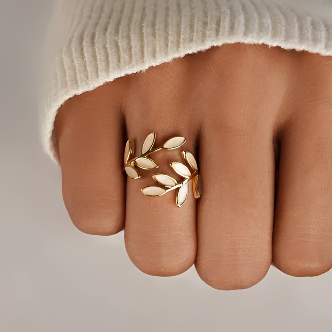 Women's Adjustable Leaf Ring with Decorative Stone