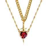 Women's 2-piece Partner Necklace Set featuring Heart and Sword Pendant