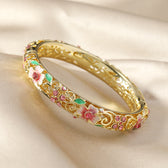 Open Flower Bracelet for Women with Enamel Details and Stone Accents