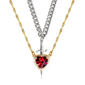 Women's 2-piece Partner Necklace Set featuring Heart and Sword Pendant