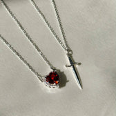 Women's 2-piece Partner Necklace Set featuring Heart and Sword Pendant