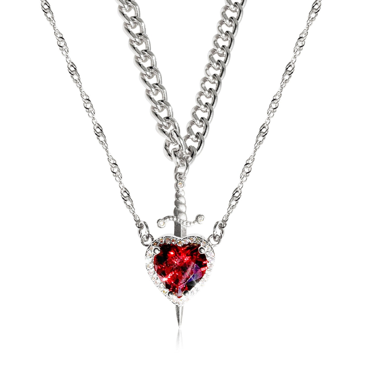 Women's 2-piece Partner Necklace Set featuring Heart and Sword Pendant