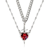 Women's 2-piece Partner Necklace Set featuring Heart and Sword Pendant
