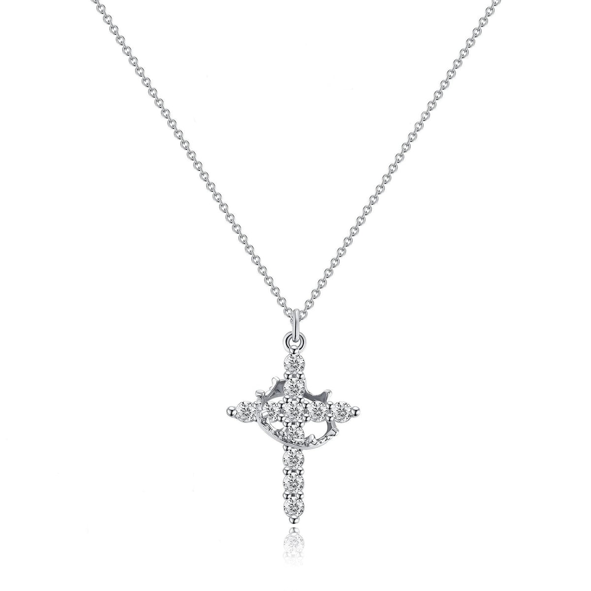 Women's Pendant Necklace Showcasing Cross and Crown Style with Stone Highlights