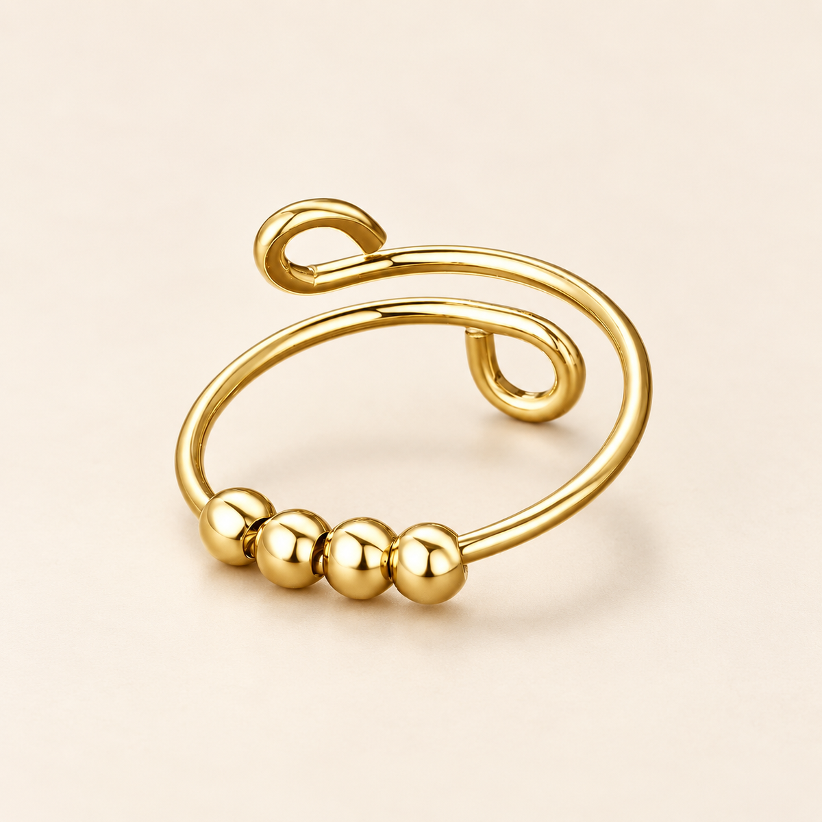 Women Adjustable Fidget Ring with Four Movable Beads