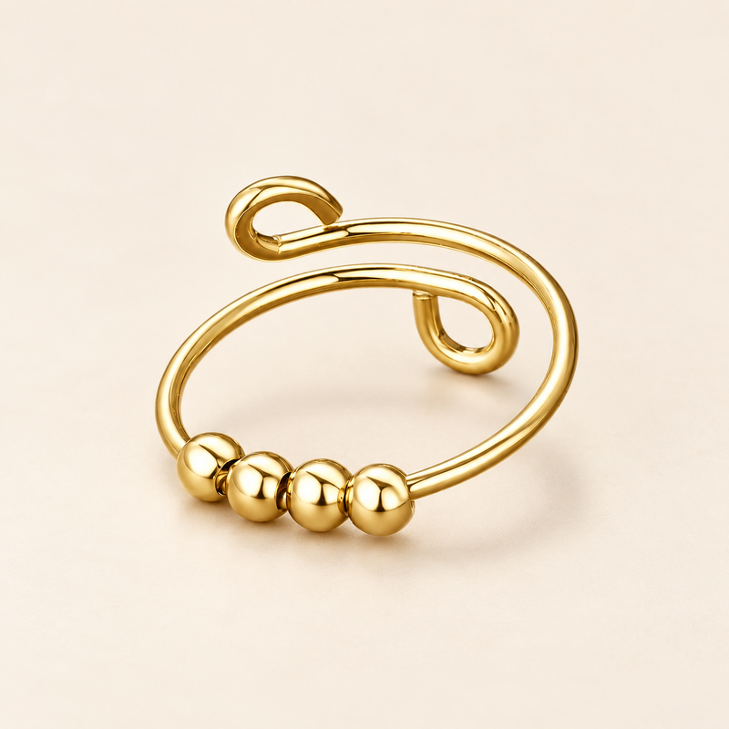 Women Adjustable Fidget Ring with Four Movable Beads