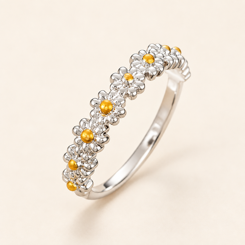 Women Adjustable Daisy Ring with Flower Motif