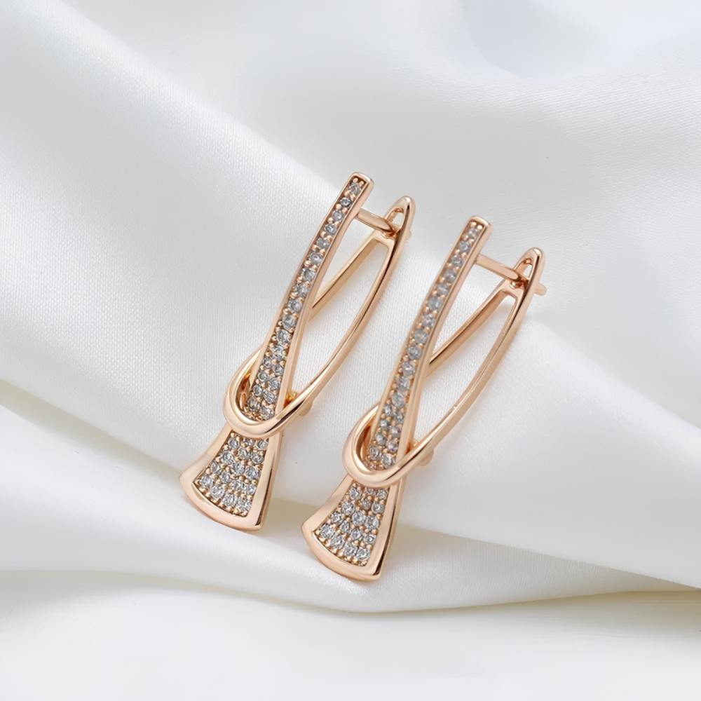 Women’s Layered Earrings with Vertical Design and Decorative Stone Details