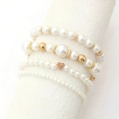 Women's 4-Piece Stackable Bracelet Set with Pearl Accents and Heart Charm
