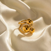 Women's Adjustable Open Ring with Three-Ball Design and Multi-Band Structure