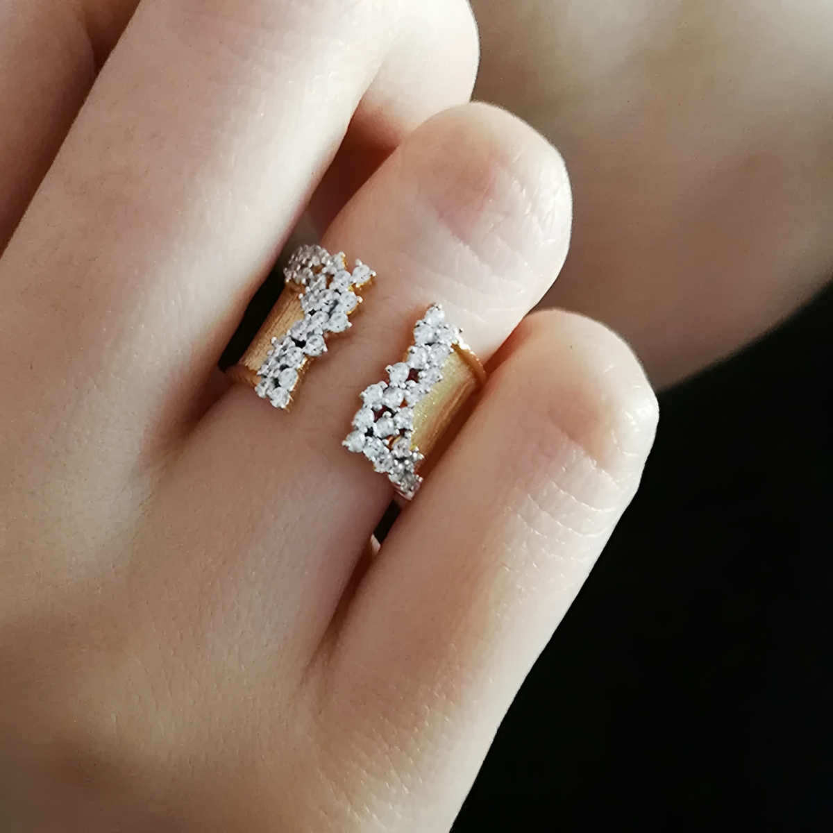 Women's Adjustable Open Statement Ring with Structured Band and Stone Embellishments
