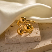 Women's Adjustable Open Ring with Three-Ball Design and Multi-Band Structure