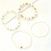 Women's 4-Piece Stackable Bracelet Set with Pearl Accents and Heart Charm