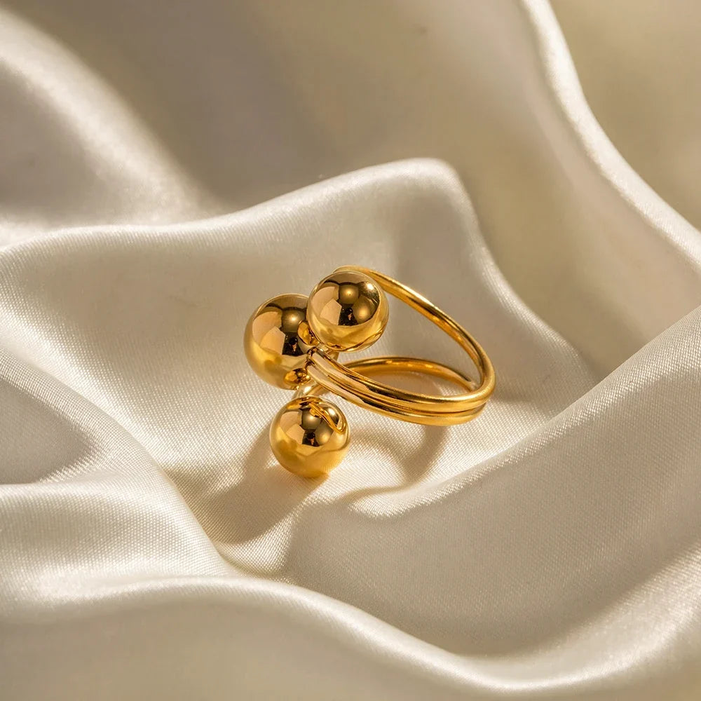 Women's Adjustable Open Ring with Three-Ball Design and Multi-Band Structure