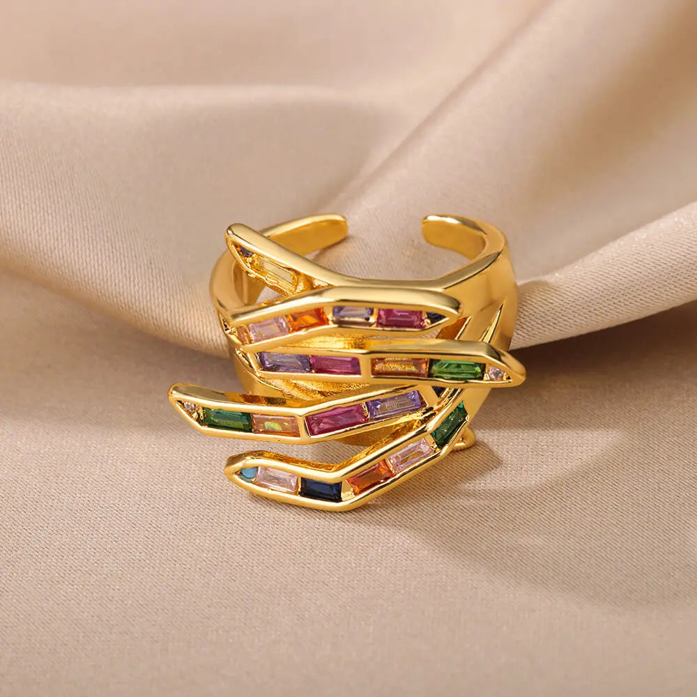 Women's Adjustable Statement Ring with Geometric Claw Design