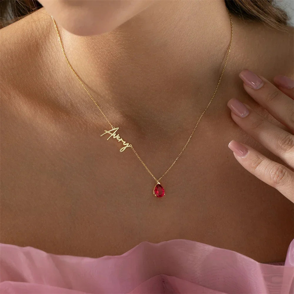 Personalized Name Necklace for Women with Teardrop Gem