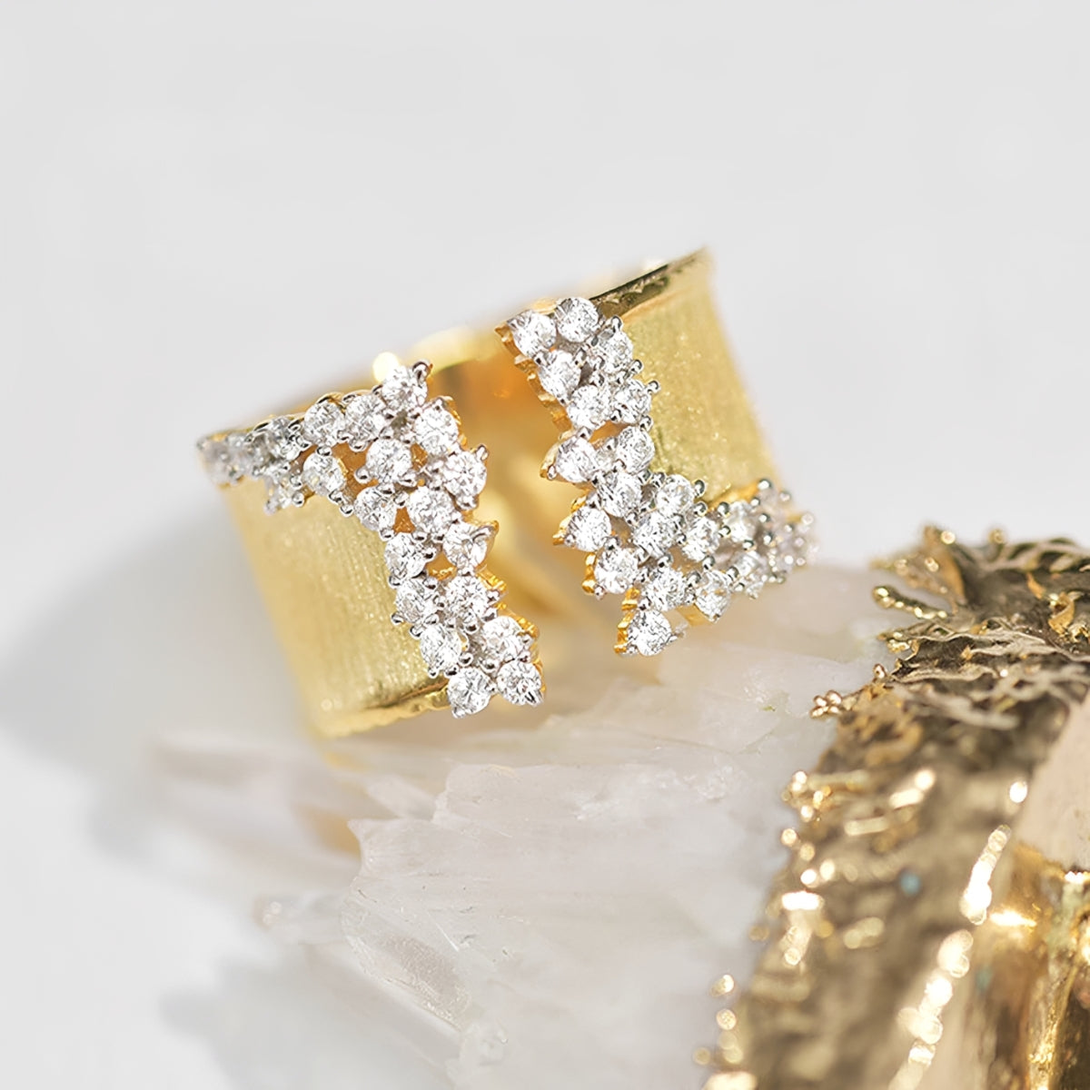 Women's Adjustable Open Statement Ring with Structured Band and Stone Embellishments