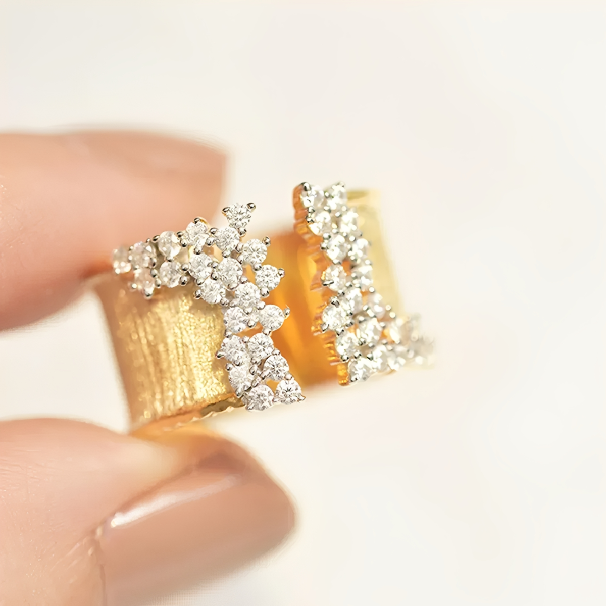 Women's Adjustable Open Statement Ring with Structured Band and Stone Embellishments