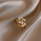 Women's Adjustable Leaf Ring with Decorative Stone